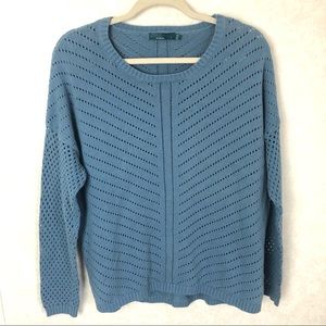 Prana Scoop Neck Organic Cotton Perforated Sweater Light Blue Size Large